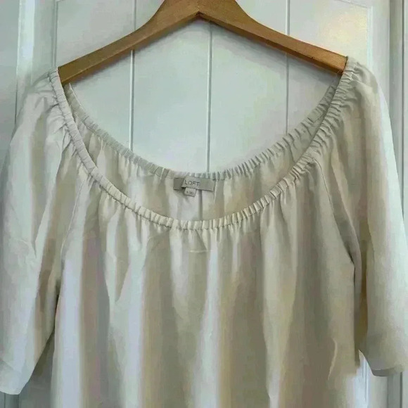 🌈 6/$60, Very Oversized, Loft Short Sleeve Top, Laser Cut Out Hem, Cream, Small - Picture 2 of 8